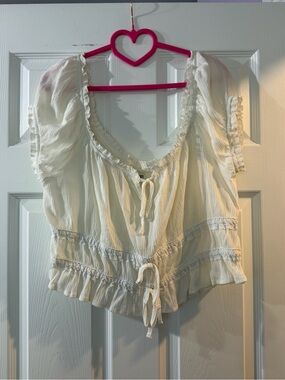 NWOT No Boundaries Cream Ruffled Tie-Front Peasant Crop Blouse Size XXL(20)
